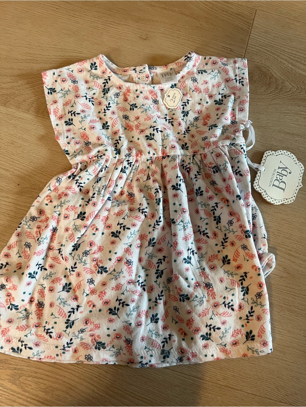 Nordstrom Baby Pink Floral Cotton Dress with Navy Accents
